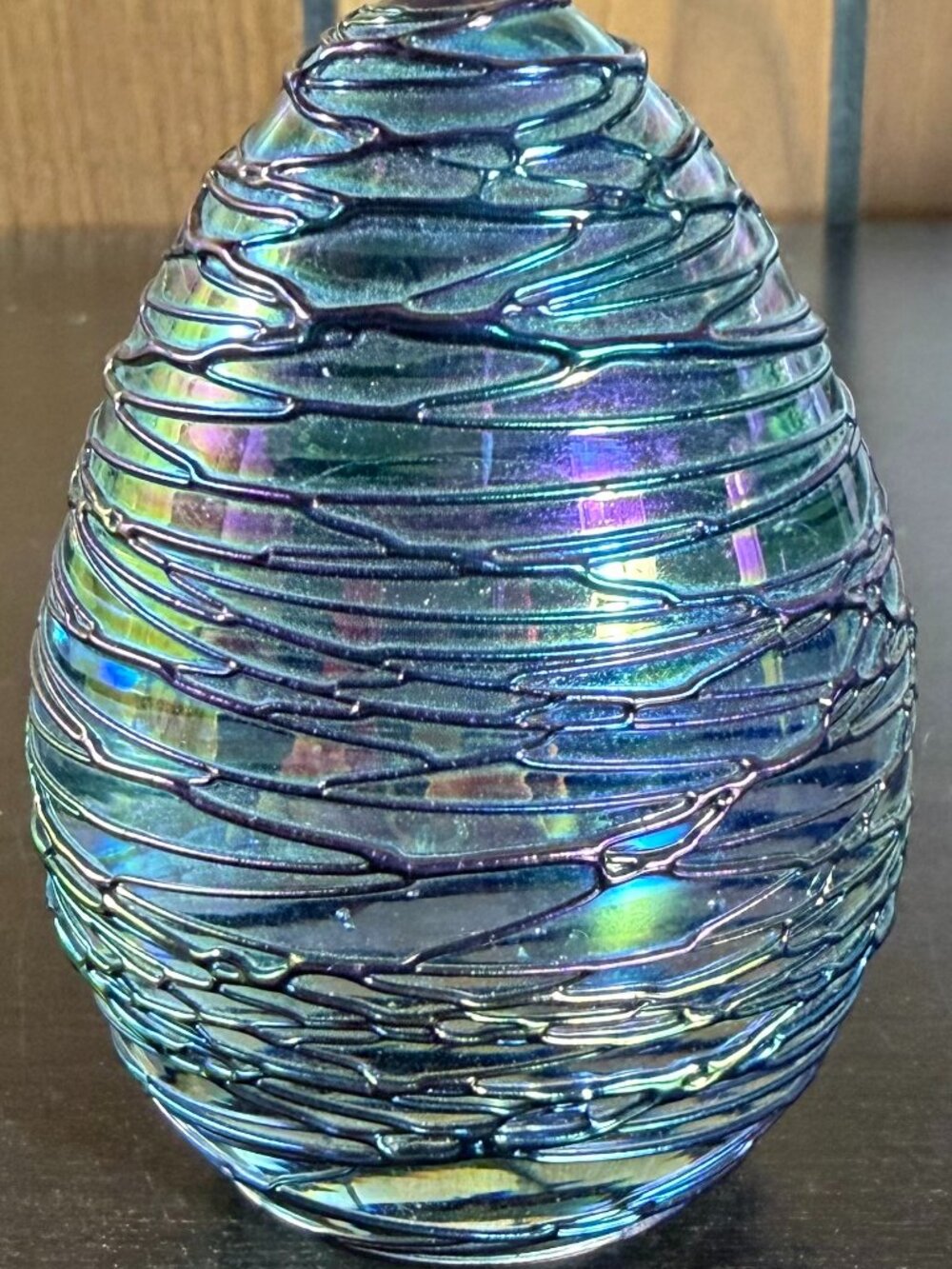 VTG 1992 Glass Eye Studio Egg Iridescent ‘Threaded’ Bubble Paperweight Collector